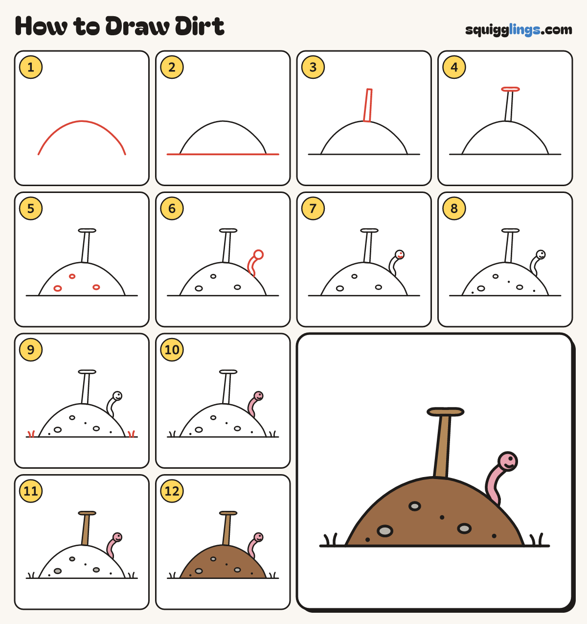 How to Draw Dirt step by step: all 12 steps in one picture