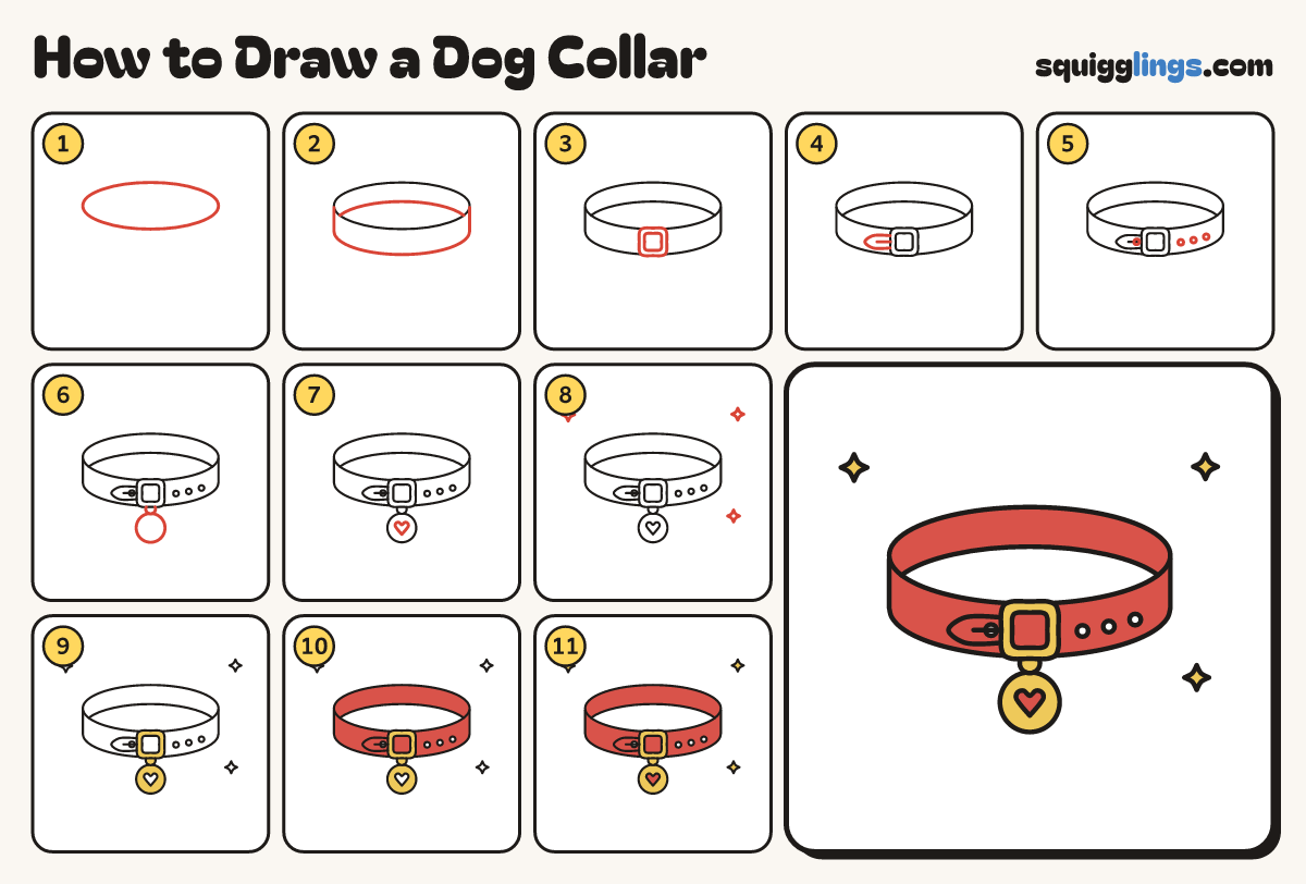 How to Draw a Dog Collar step by step: all 11 steps in one picture