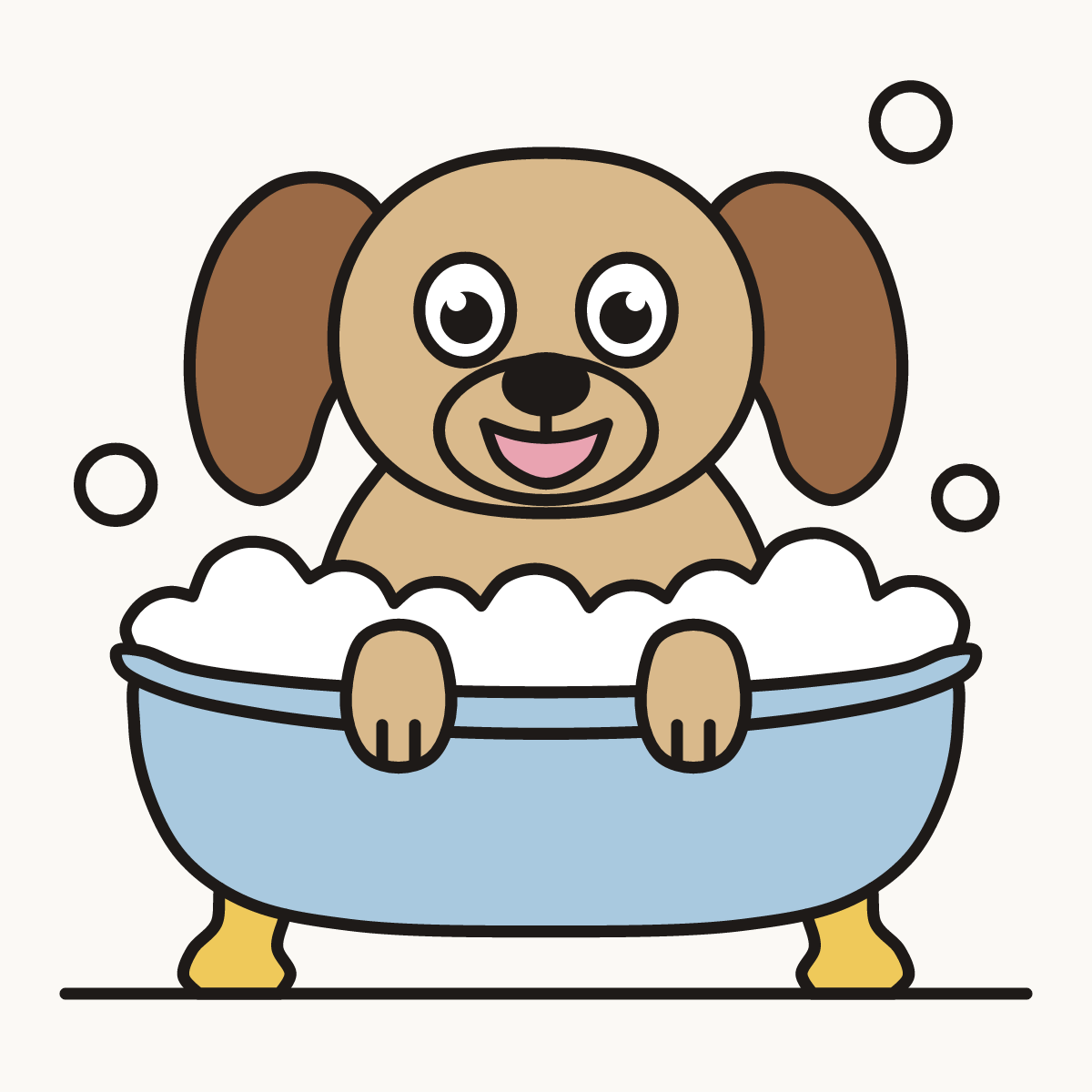 Finished drawing of a dog in a bath