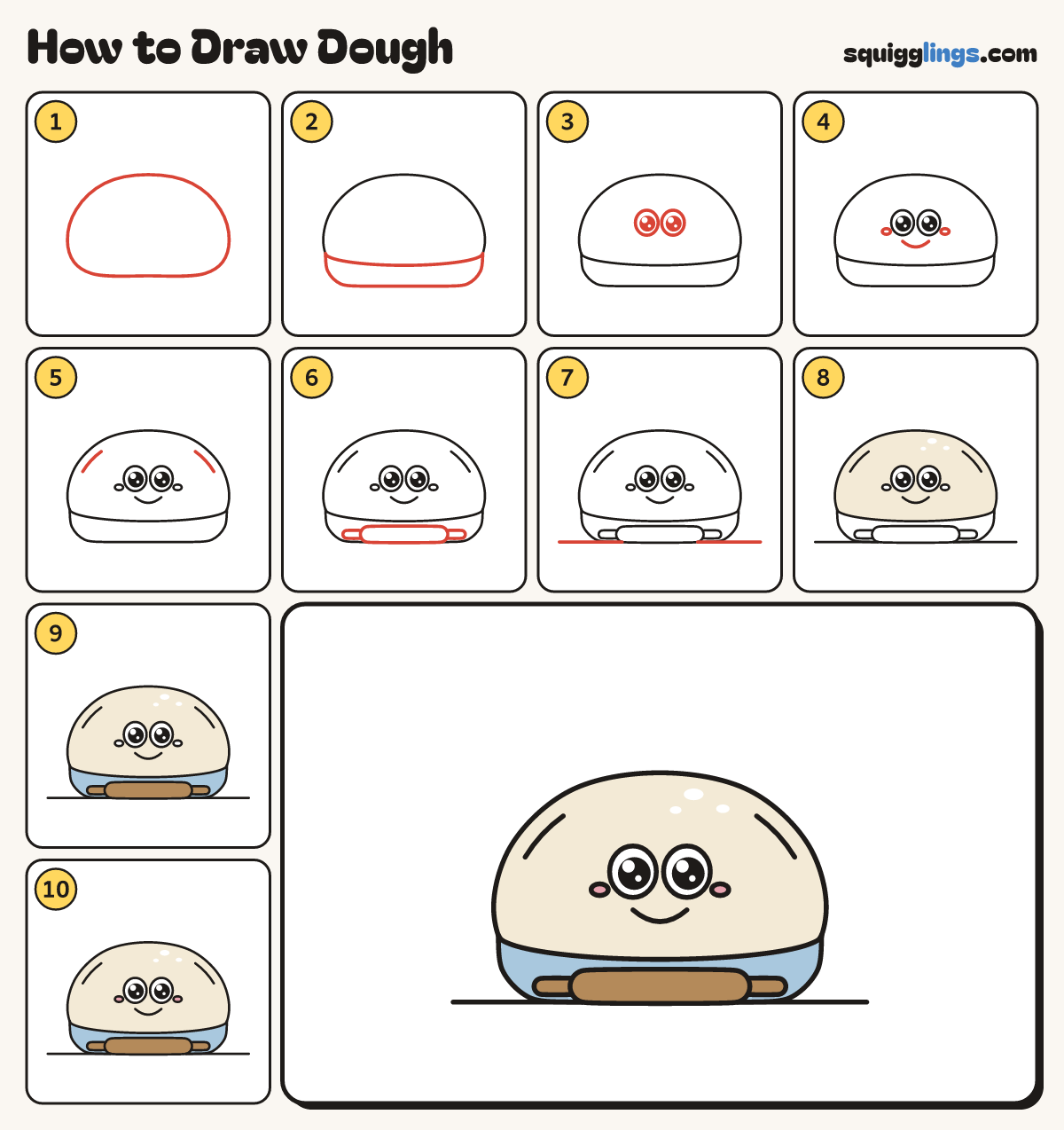 How to Draw Dough step by step: all 10 steps in one picture