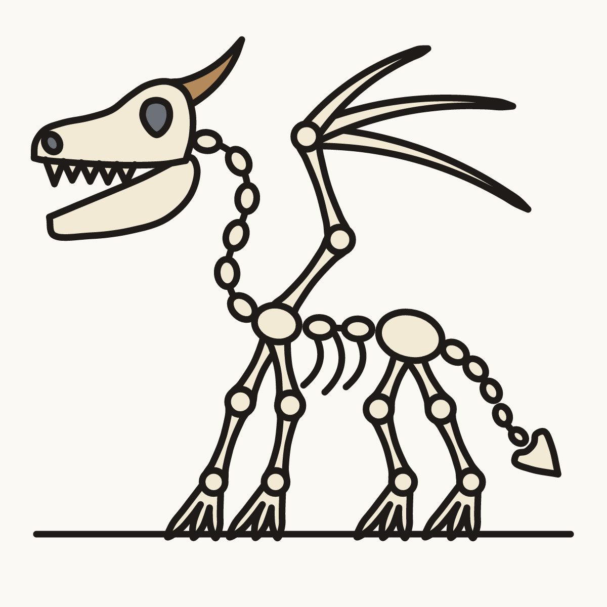 Finished drawing of a dragon skeleton