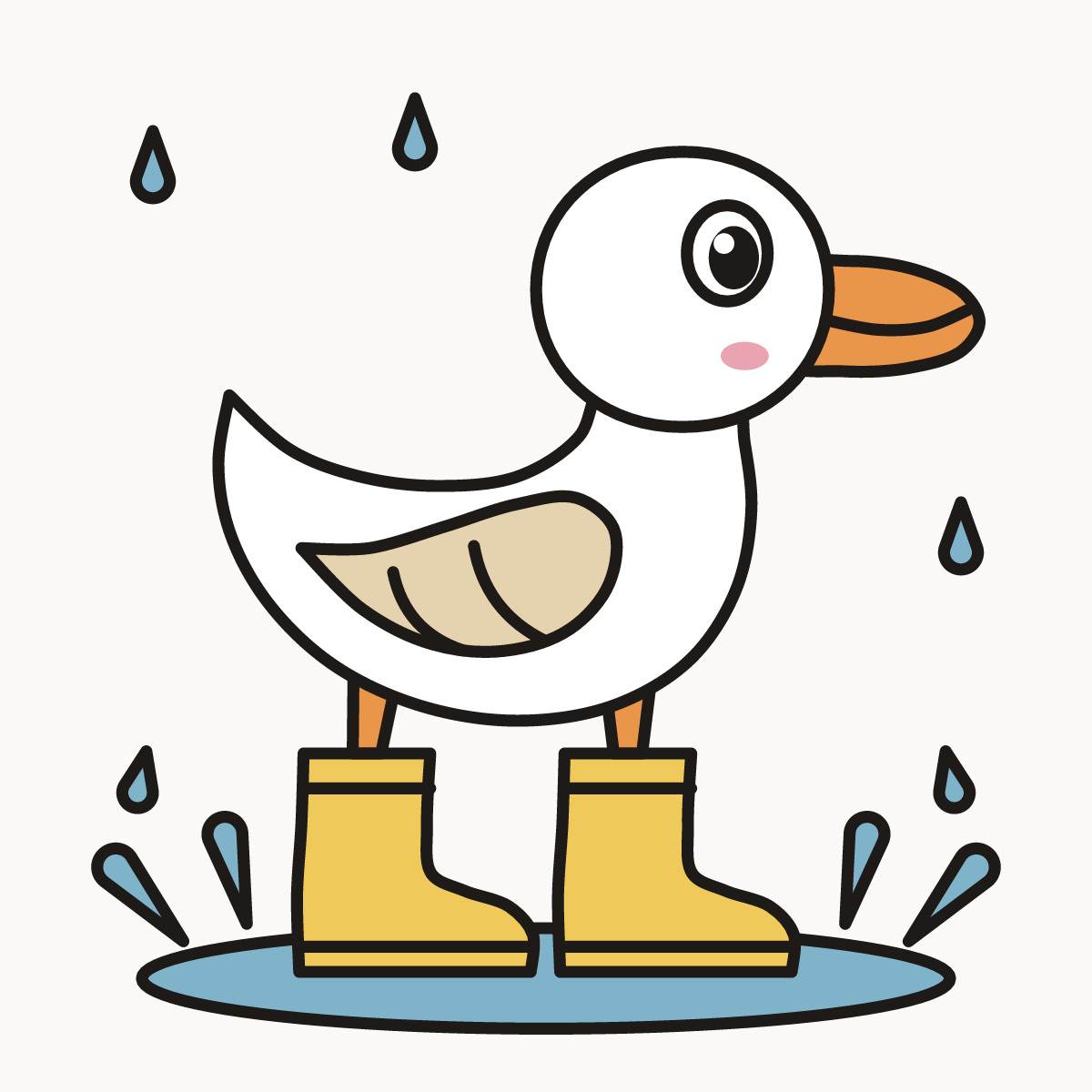 Finished drawing of a duck in rain boots