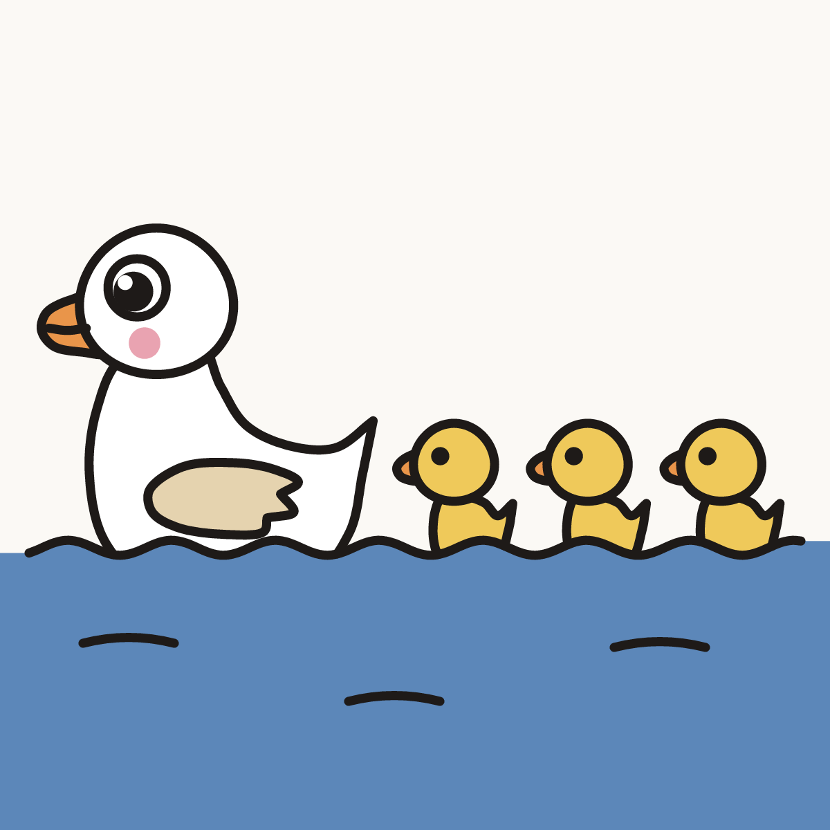 Finished drawing of a duck with ducklings