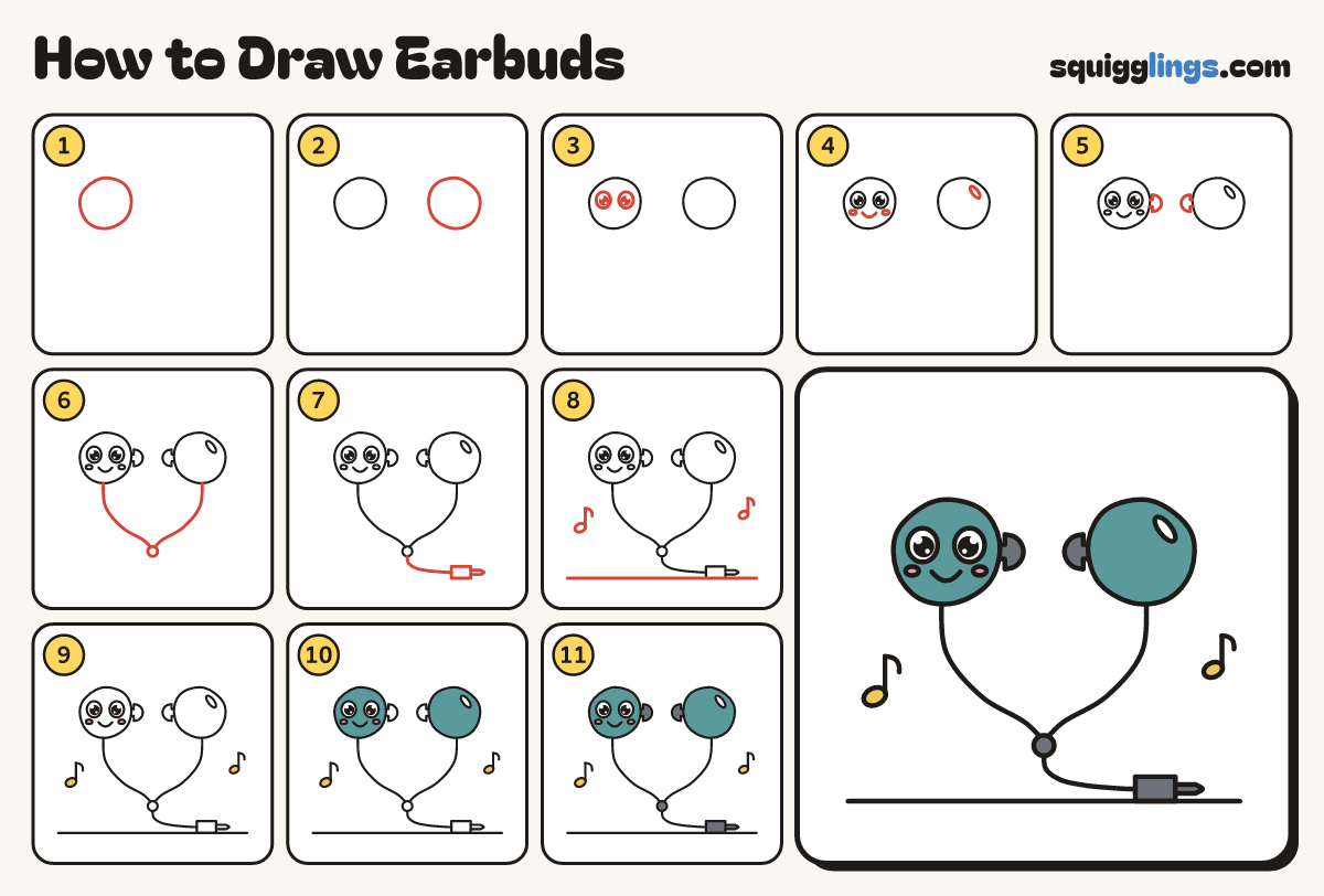 How to Draw Earbuds step by step: all 11 steps in one picture