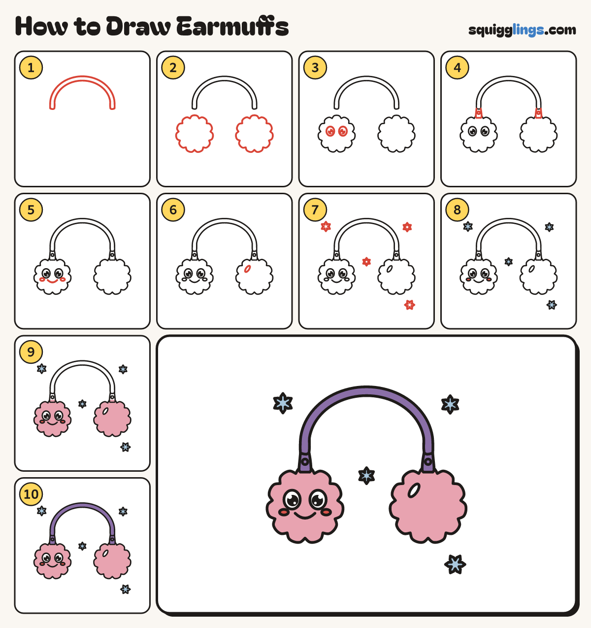 How to Draw Earmuffs step by step: all 10 steps in one picture