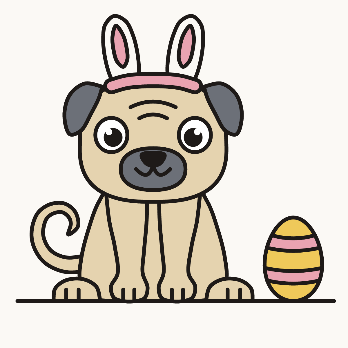 Finished drawing of an Easter pug