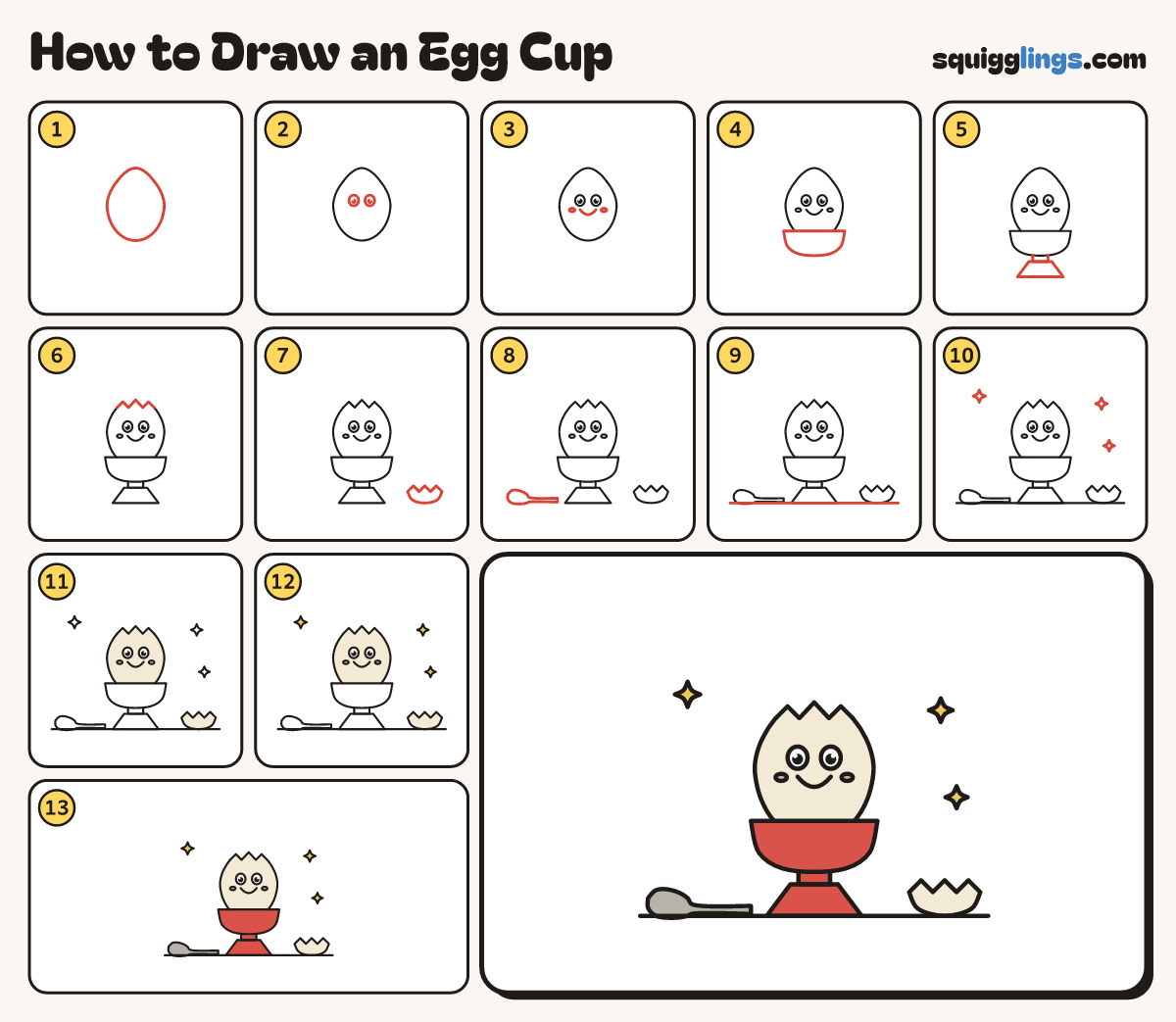 How to Draw an Egg Cup step by step: all 13 steps in one picture
