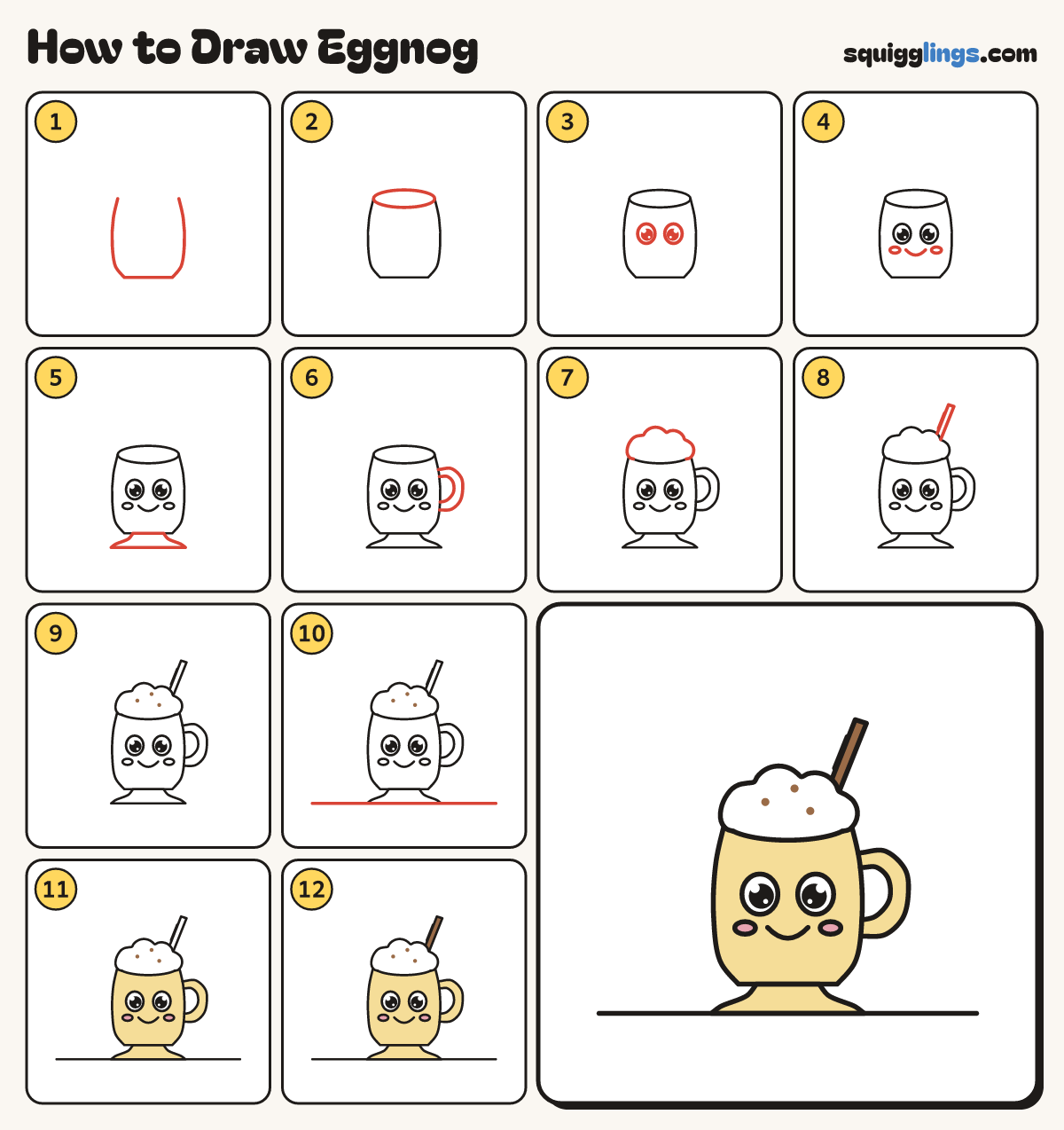 How to Draw Eggnog step by step: all 12 steps in one picture