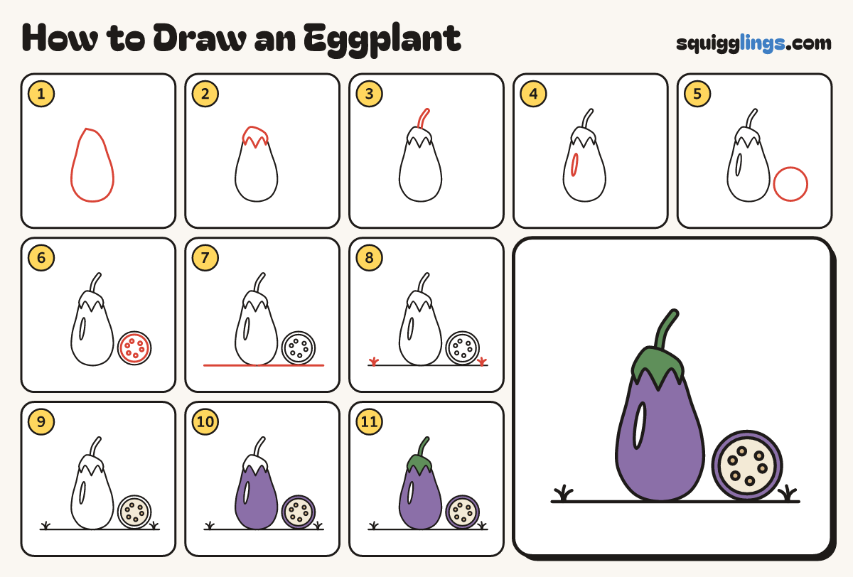 How to Draw an Eggplant step by step: all 11 steps in one picture