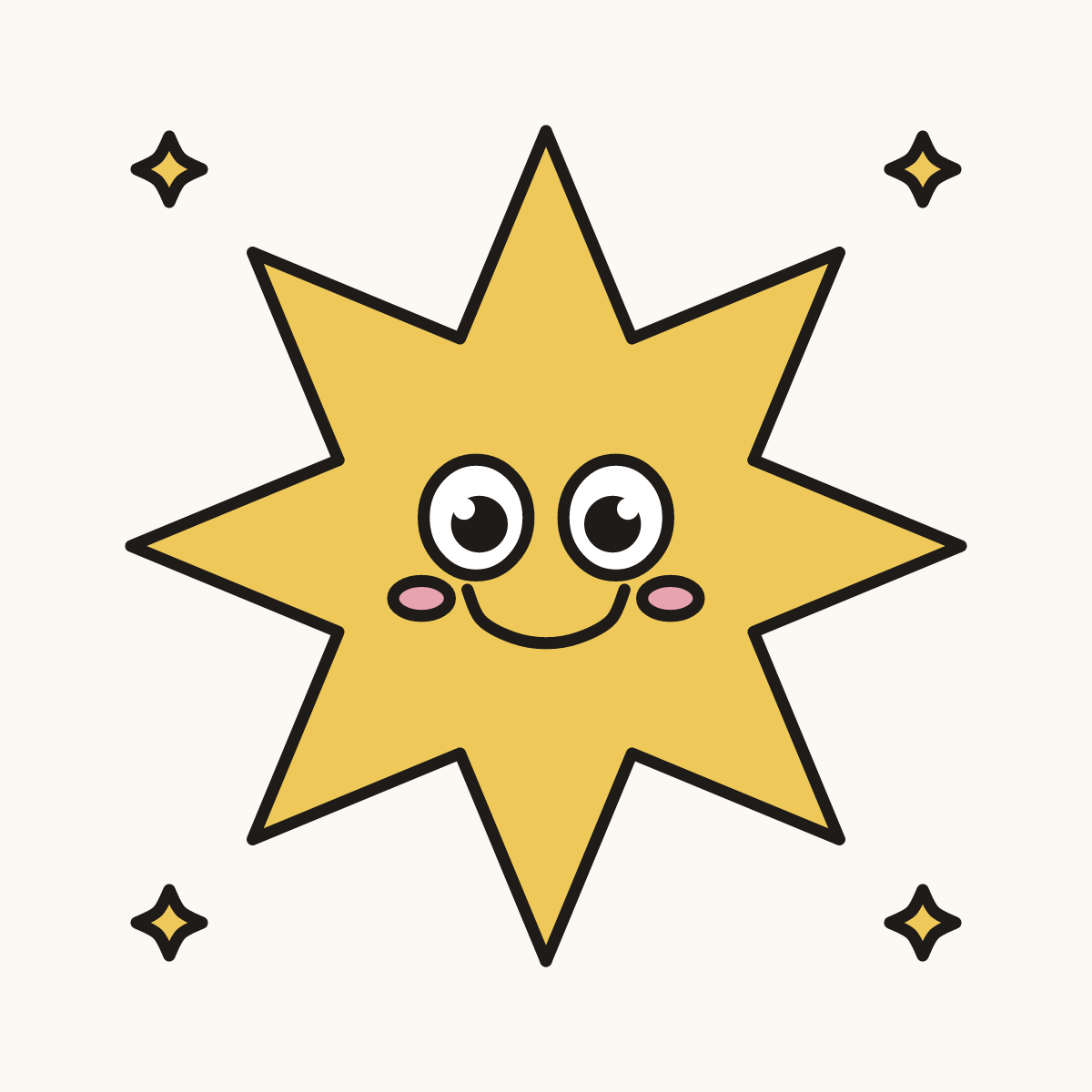 Finished drawing of an eight pointed star