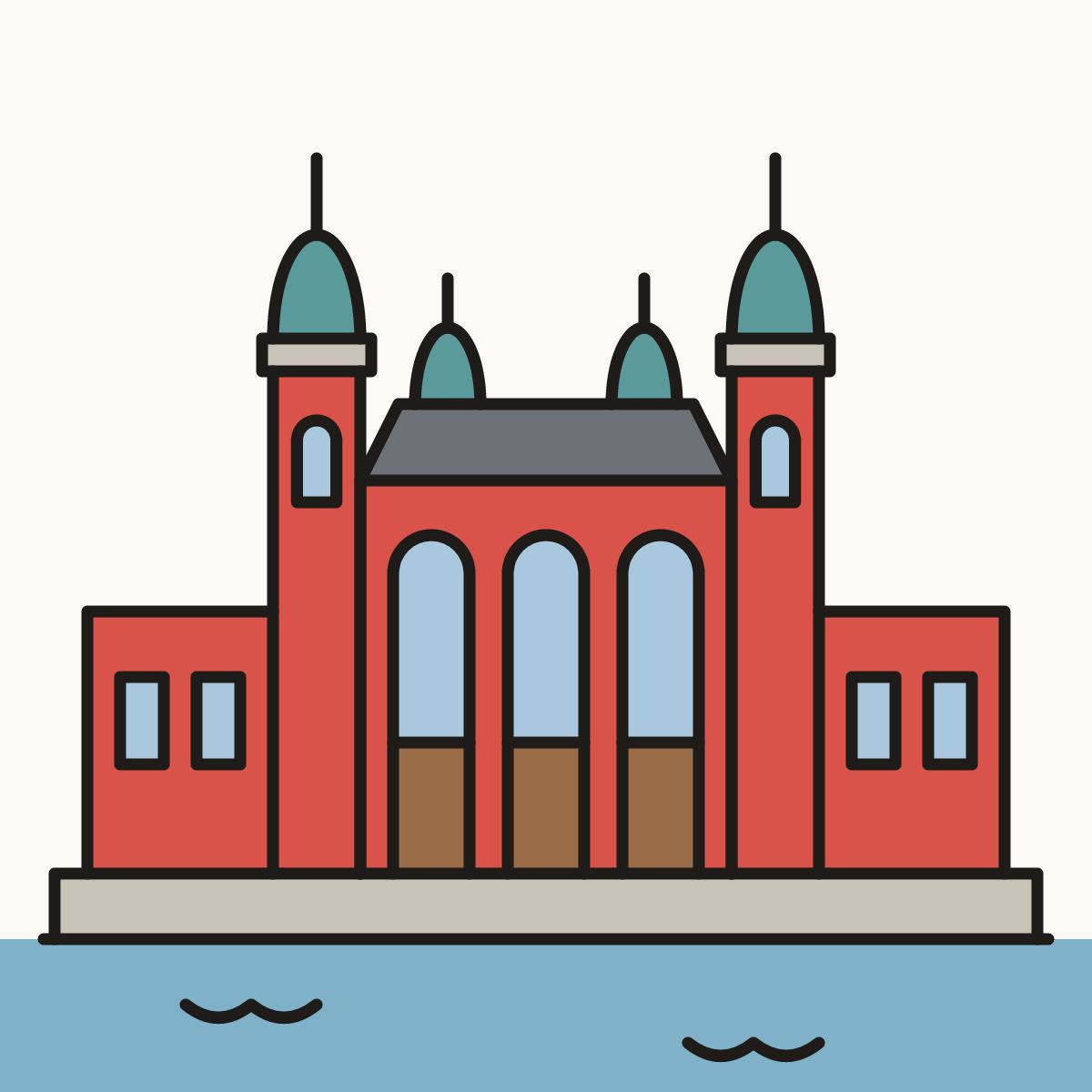 Finished drawing of an ellis island