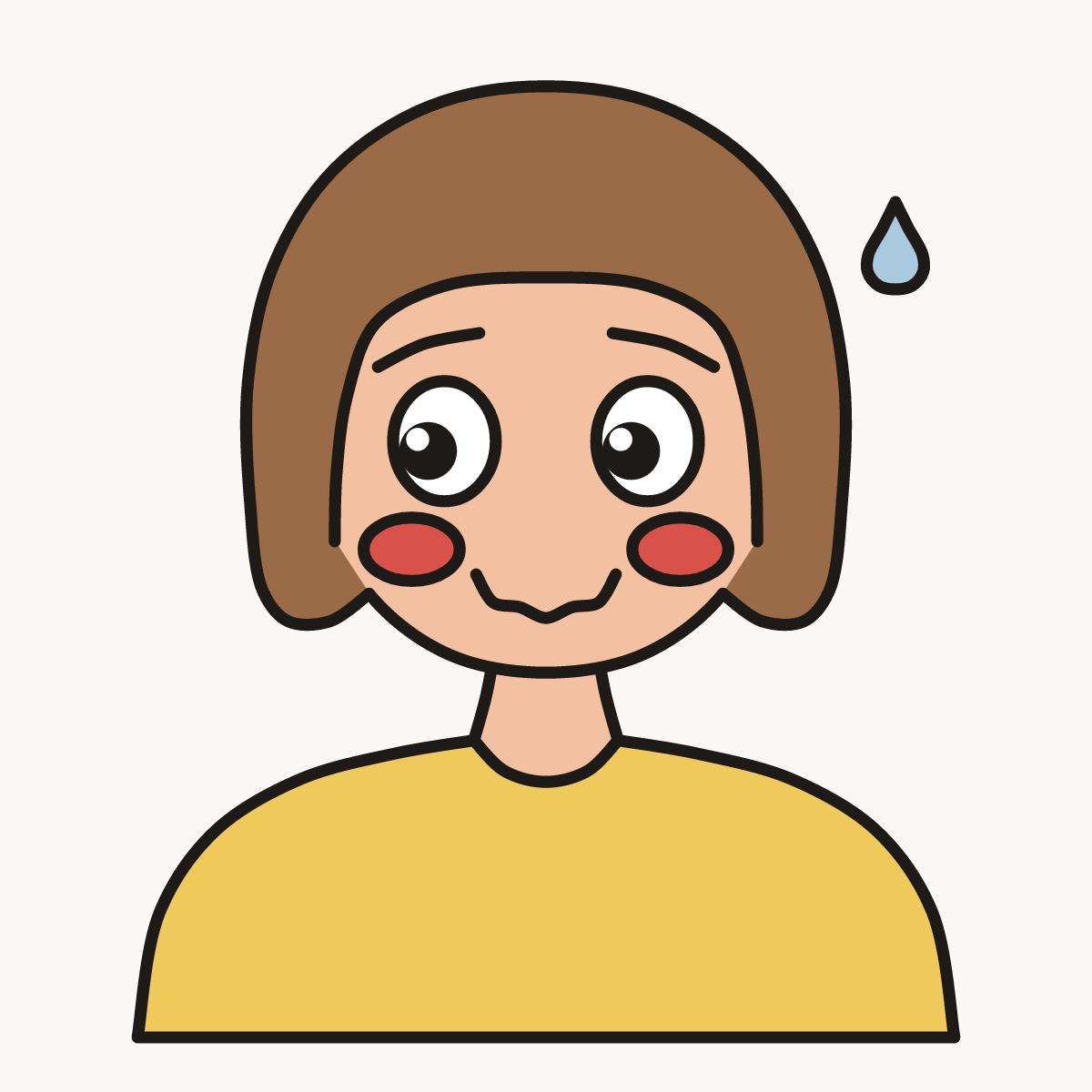 Finished drawing of an embarrassed face