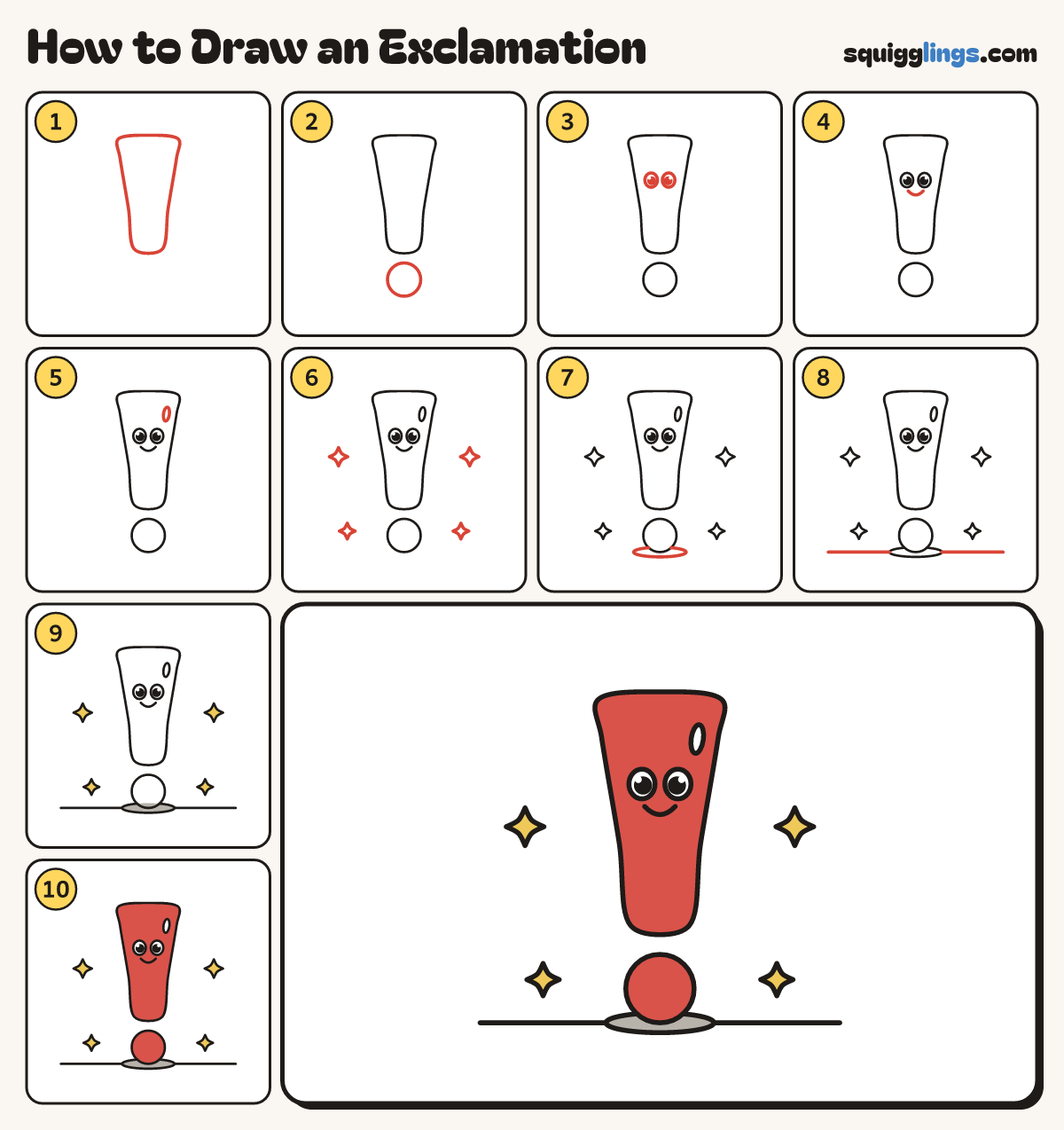 How to Draw an Exclamation step by step: all 10 steps in one picture