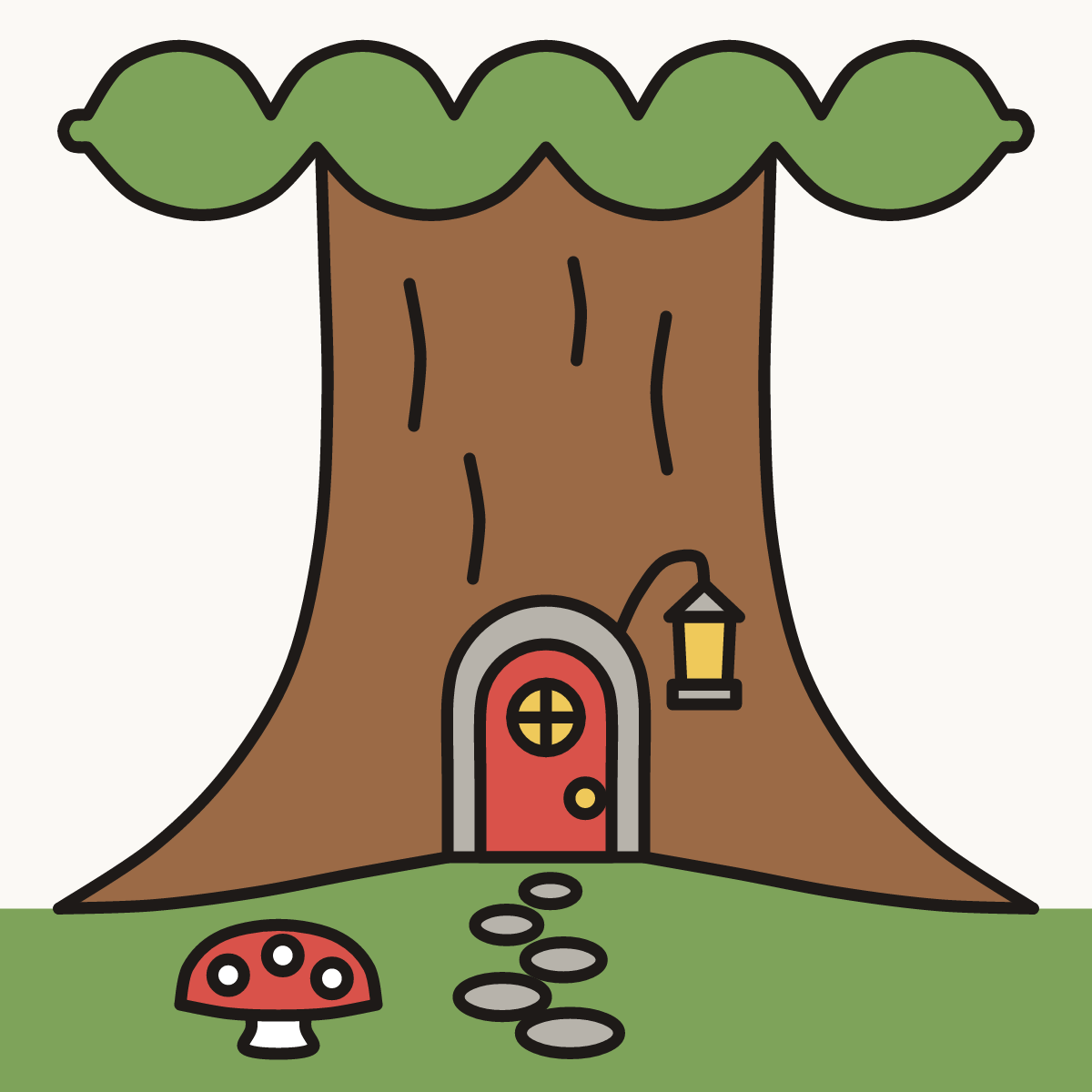 Finished drawing of a fairy door in a tree