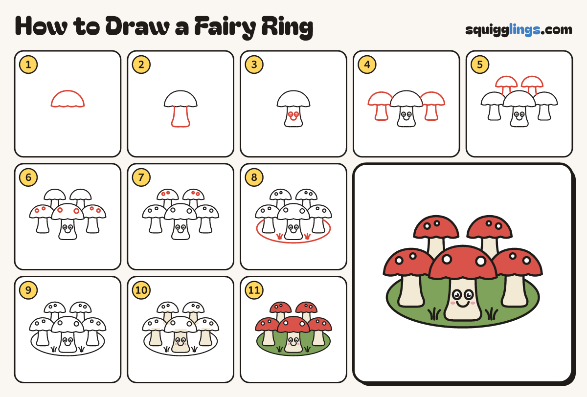 How to Draw a Fairy Ring step by step: all 11 steps in one picture