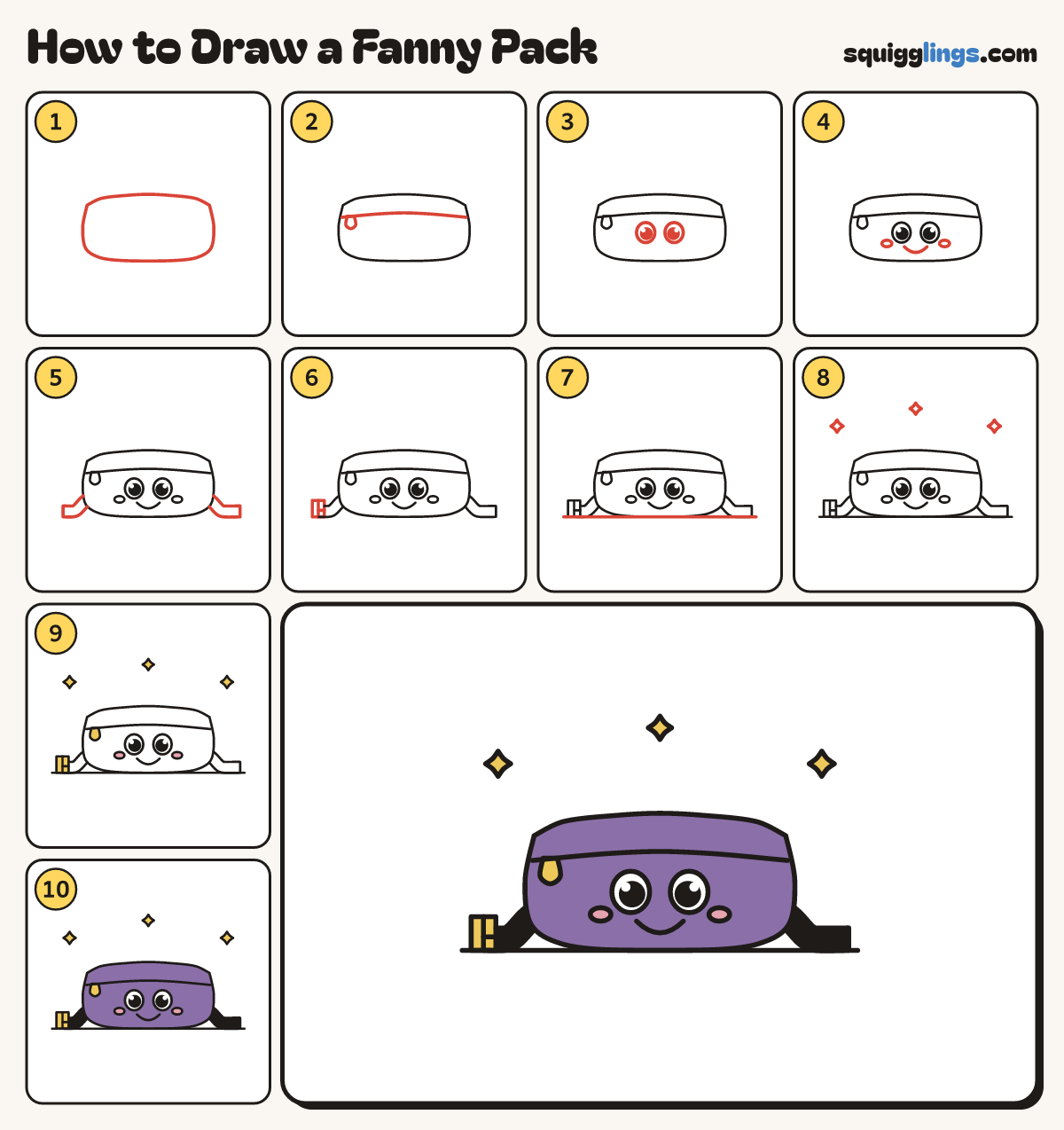 How to Draw a Fanny Pack step by step: all 10 steps in one picture