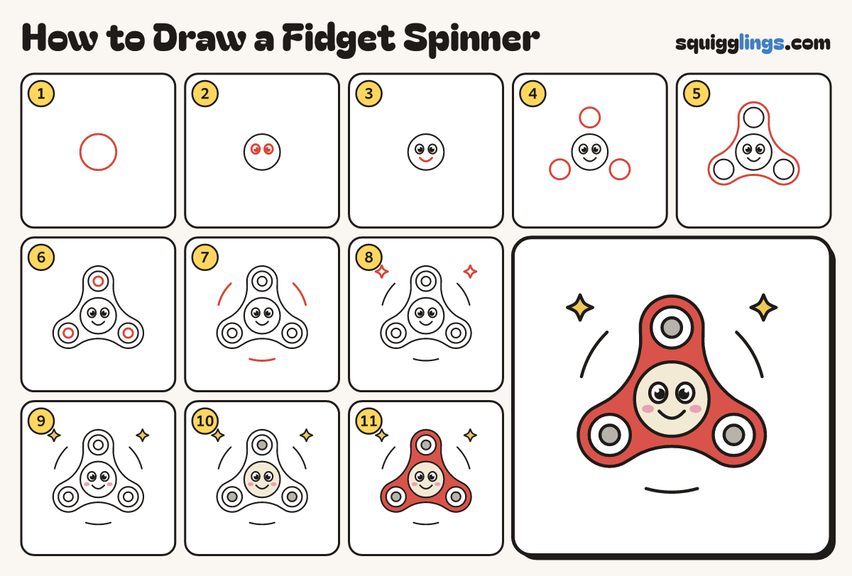 How to Draw a Fidget Spinner step by step: all 11 steps in one picture