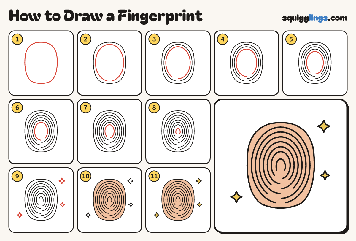 How to Draw a Fingerprint step by step: all 11 steps in one picture