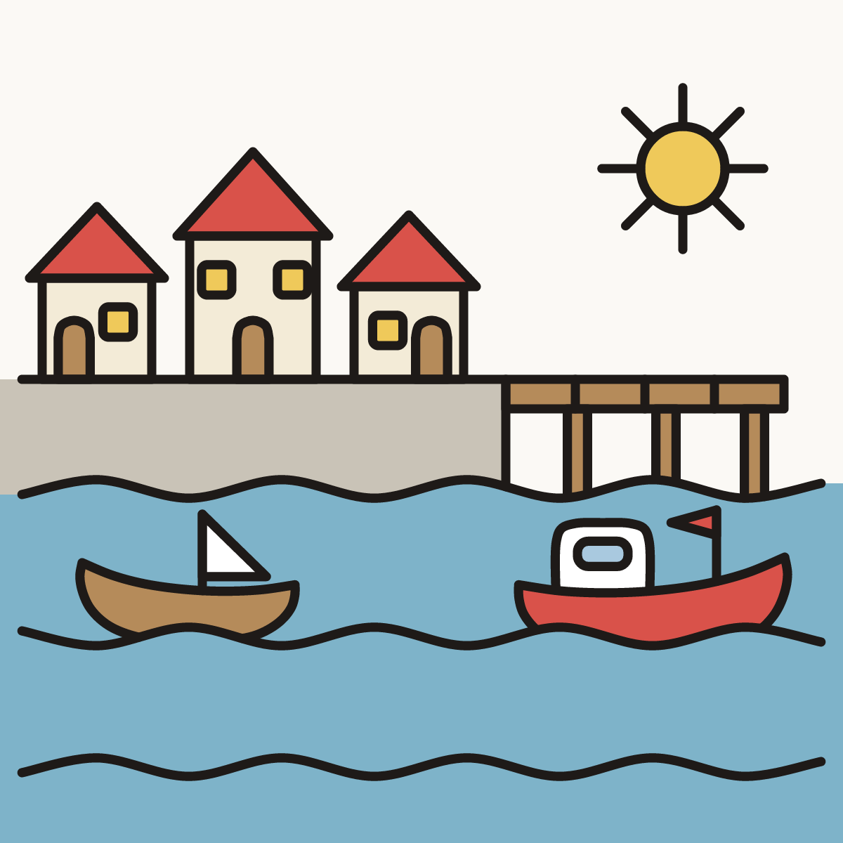 Finished drawing of a fishing village