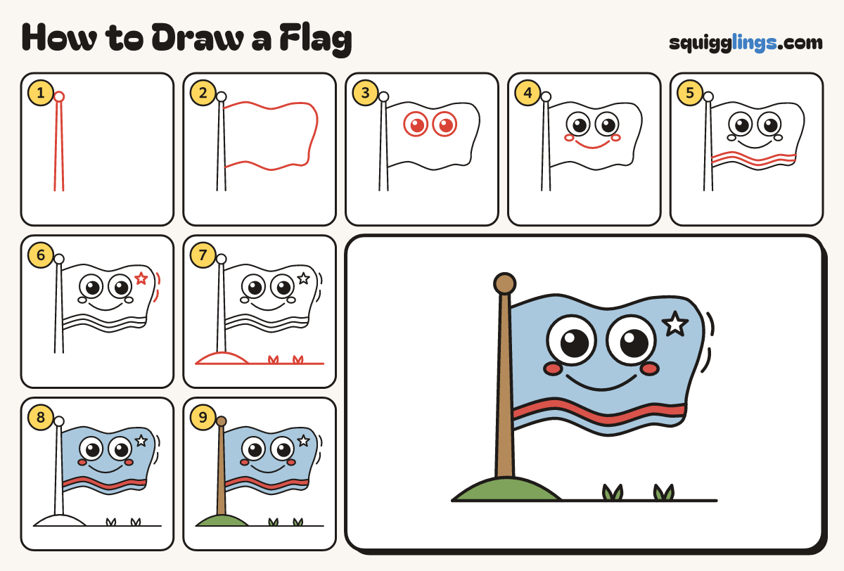 How to Draw a Flag step by step: all 9 steps in one picture
