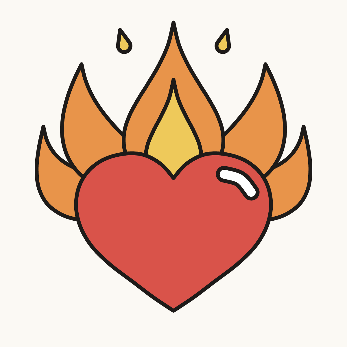 Finished drawing of a flaming heart