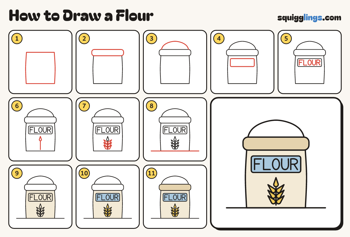 How to Draw a Flour step by step: all 11 steps in one picture