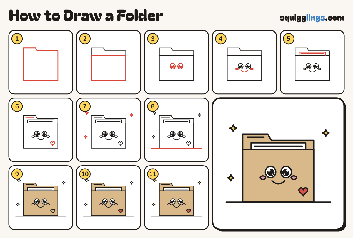 How to Draw a Folder step by step: all 11 steps in one picture