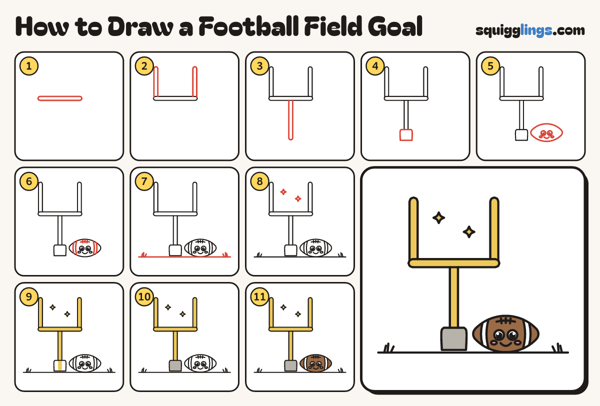 How to Draw a Football Field Goal step by step: all 11 steps in one picture