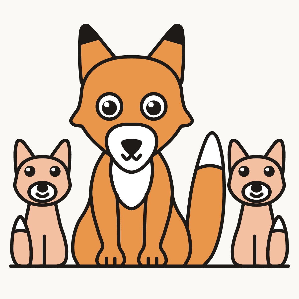Finished drawing of a fox with cubs