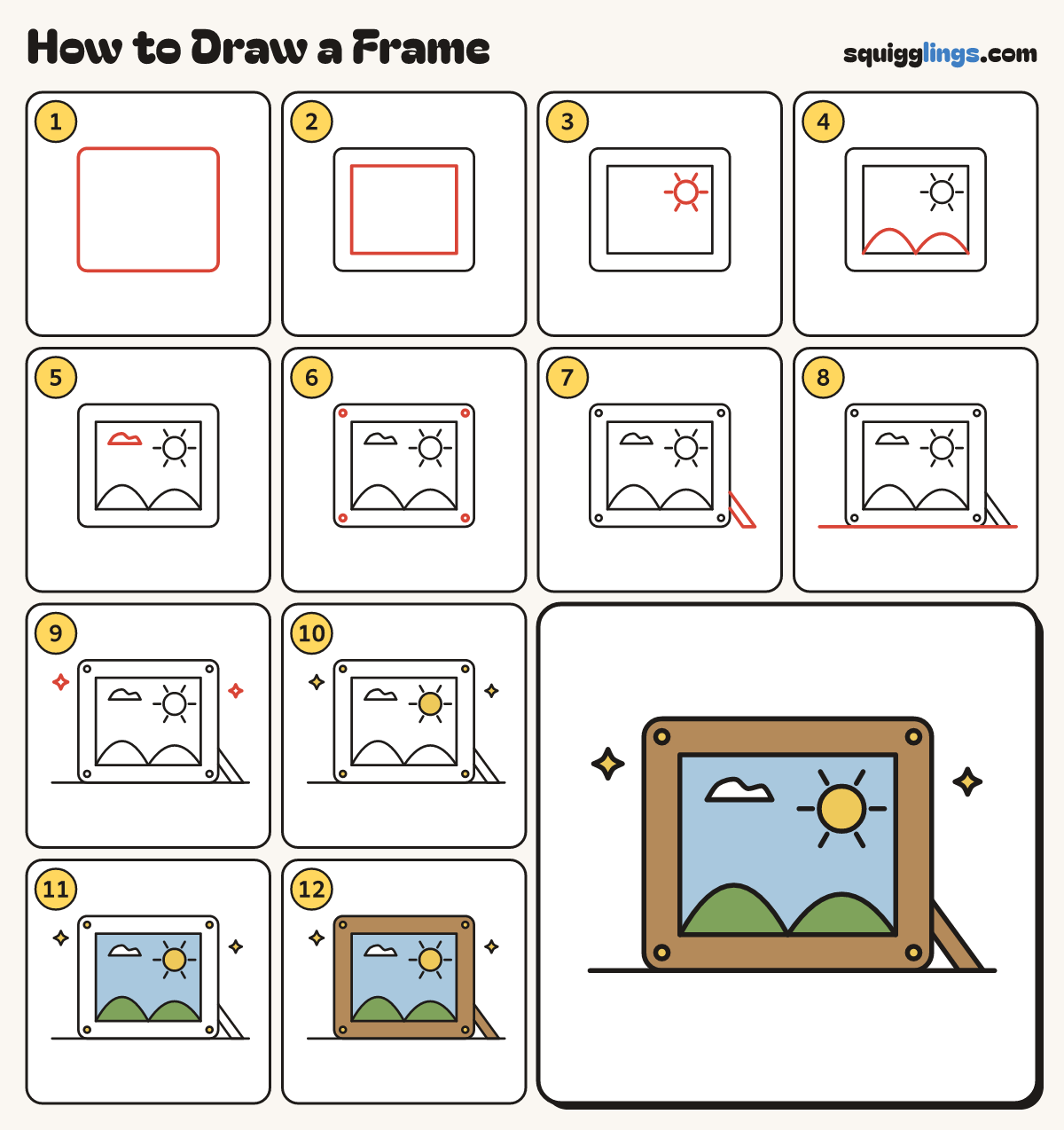 How to Draw a Frame step by step: all 12 steps in one picture