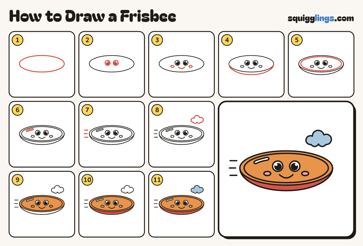 How to Draw a Frisbee step by step: all 11 steps in one picture