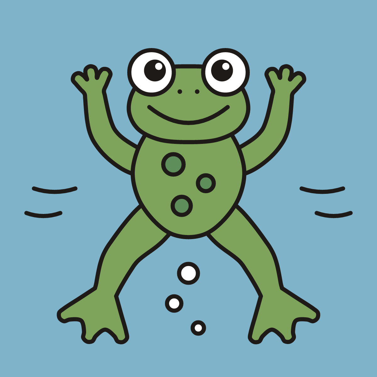 Finished drawing of a frog swimming