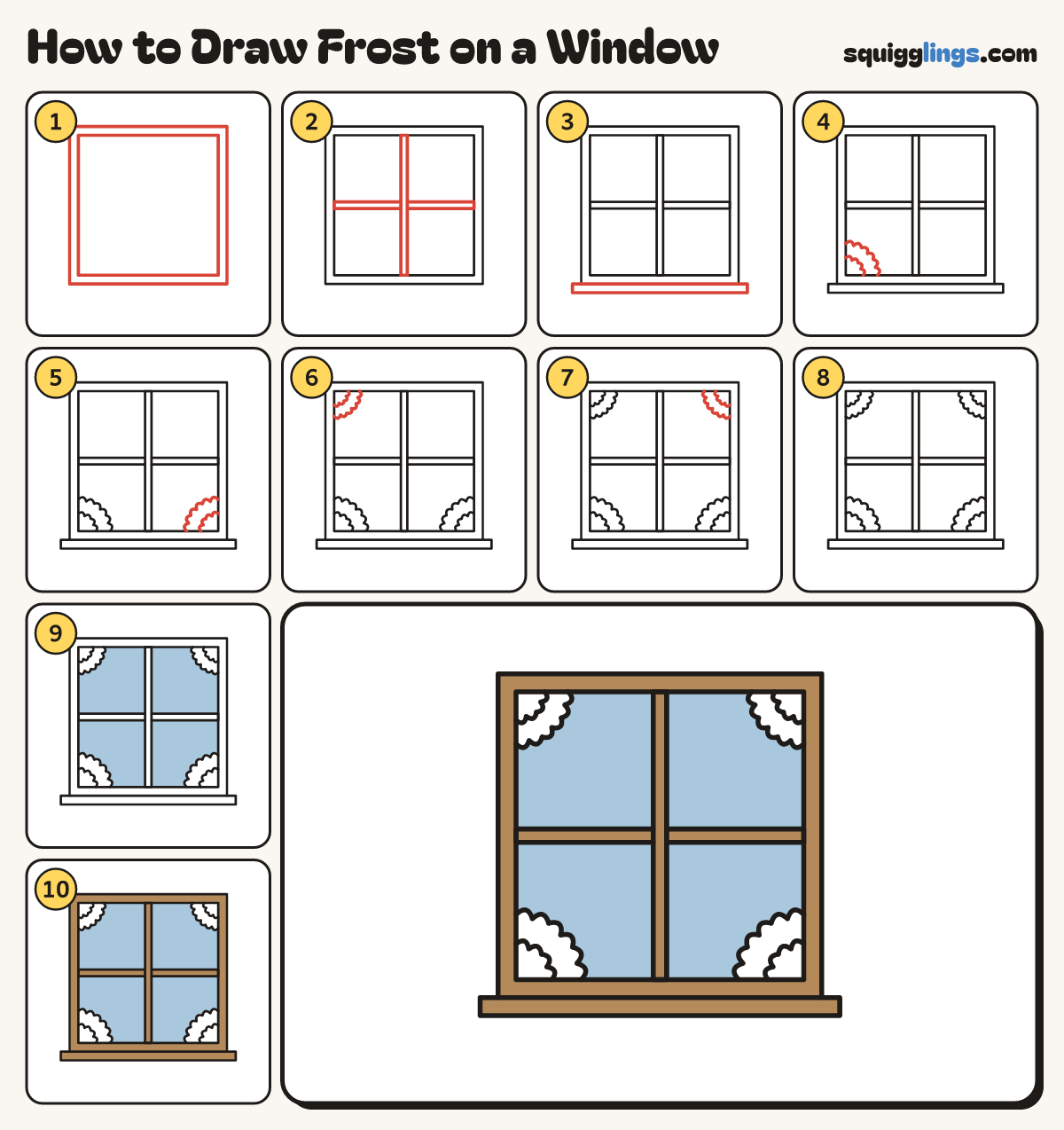 How to Draw Frost on a Window step by step: all 10 steps in one picture