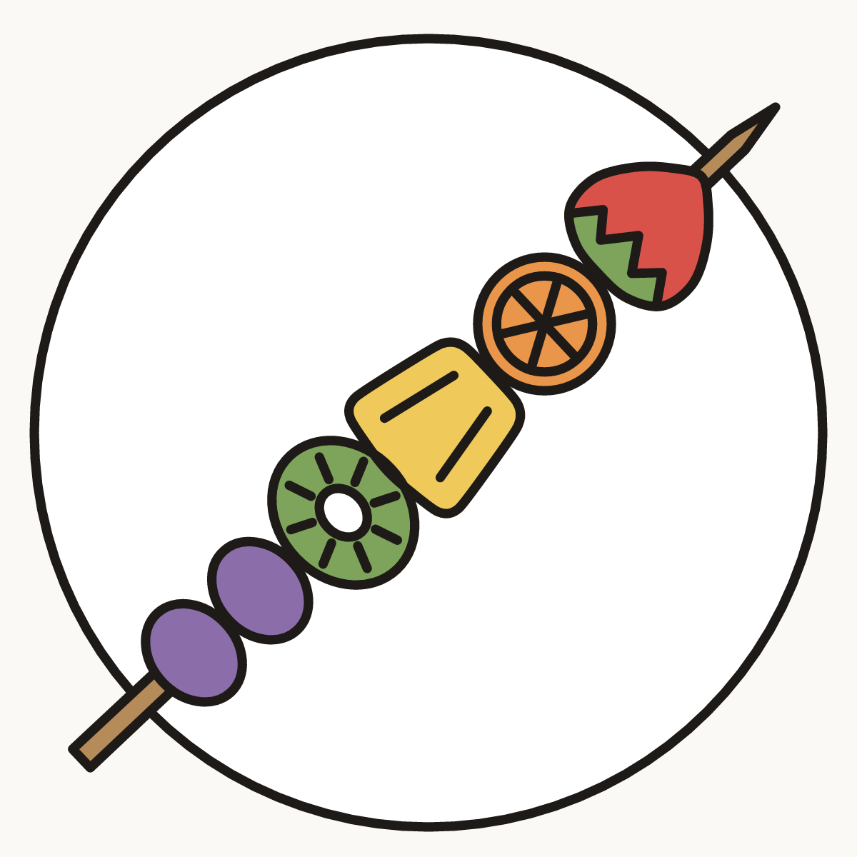 Finished drawing of a fruit kebab