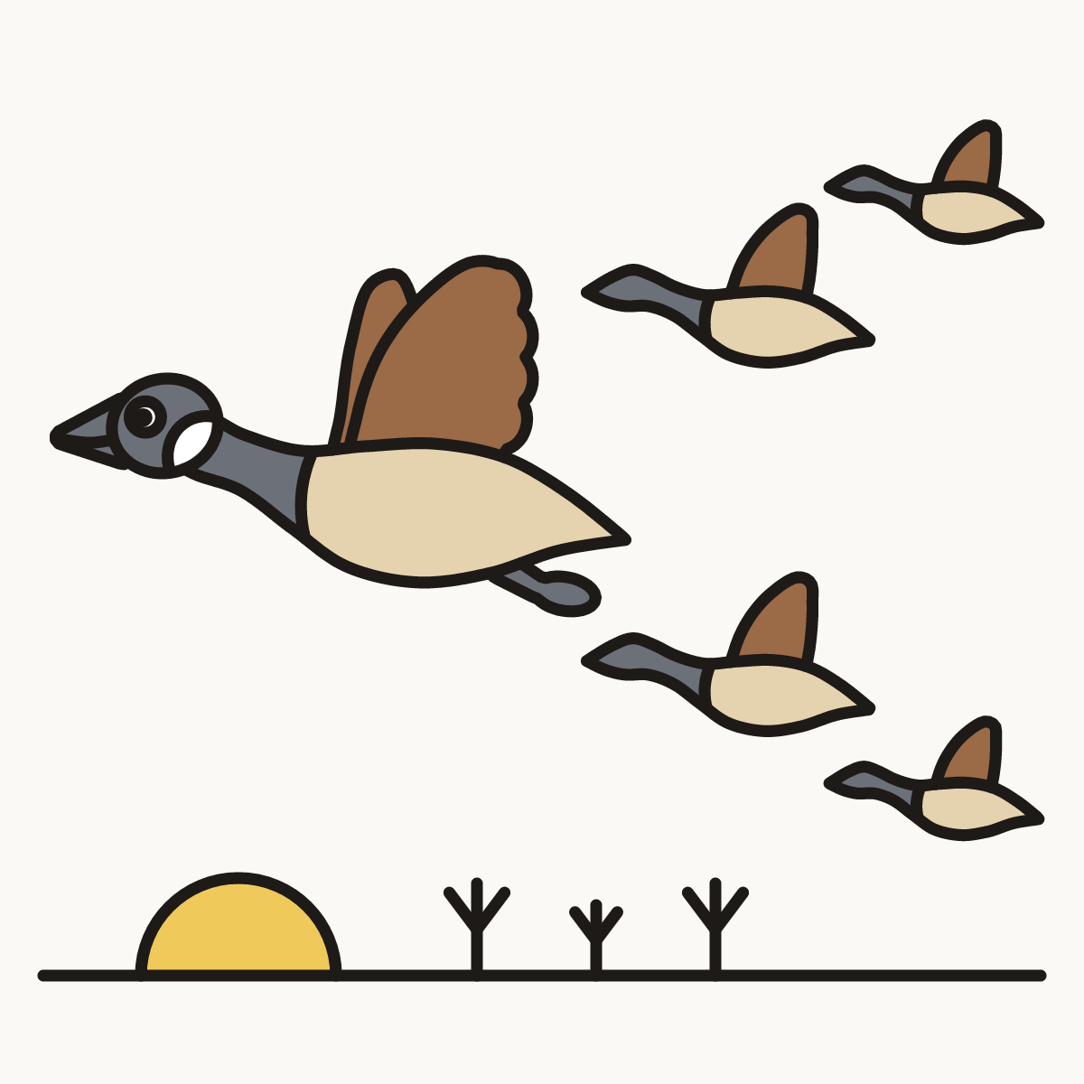 Finished drawing of geese flying south