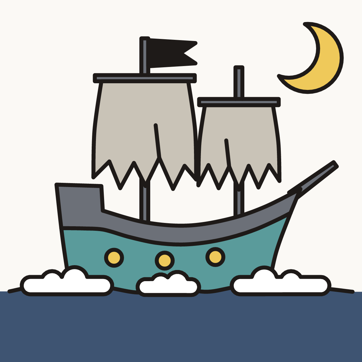 Finished drawing of a ghost pirate ship