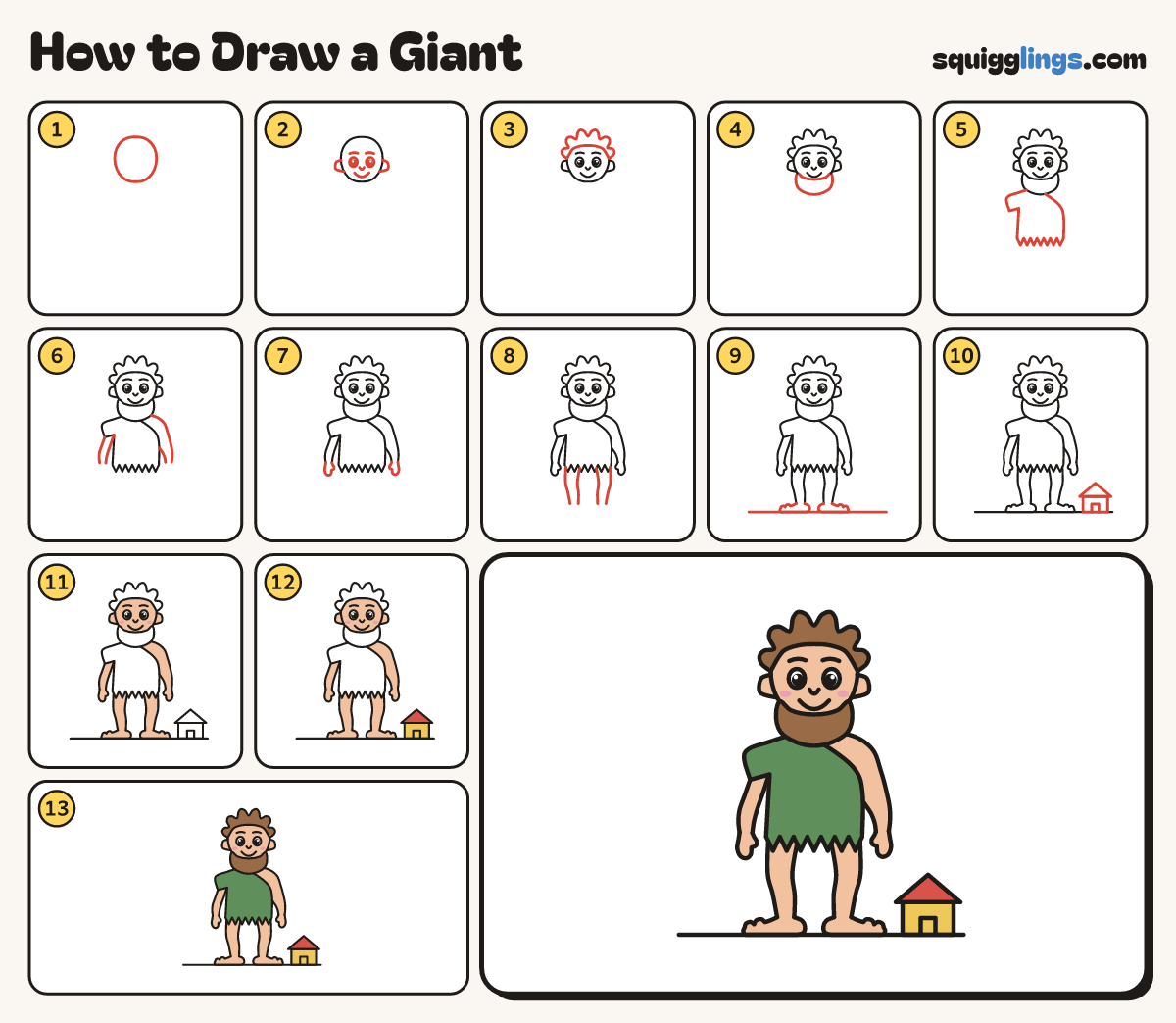 How to Draw a Giant step by step: all 13 steps in one picture