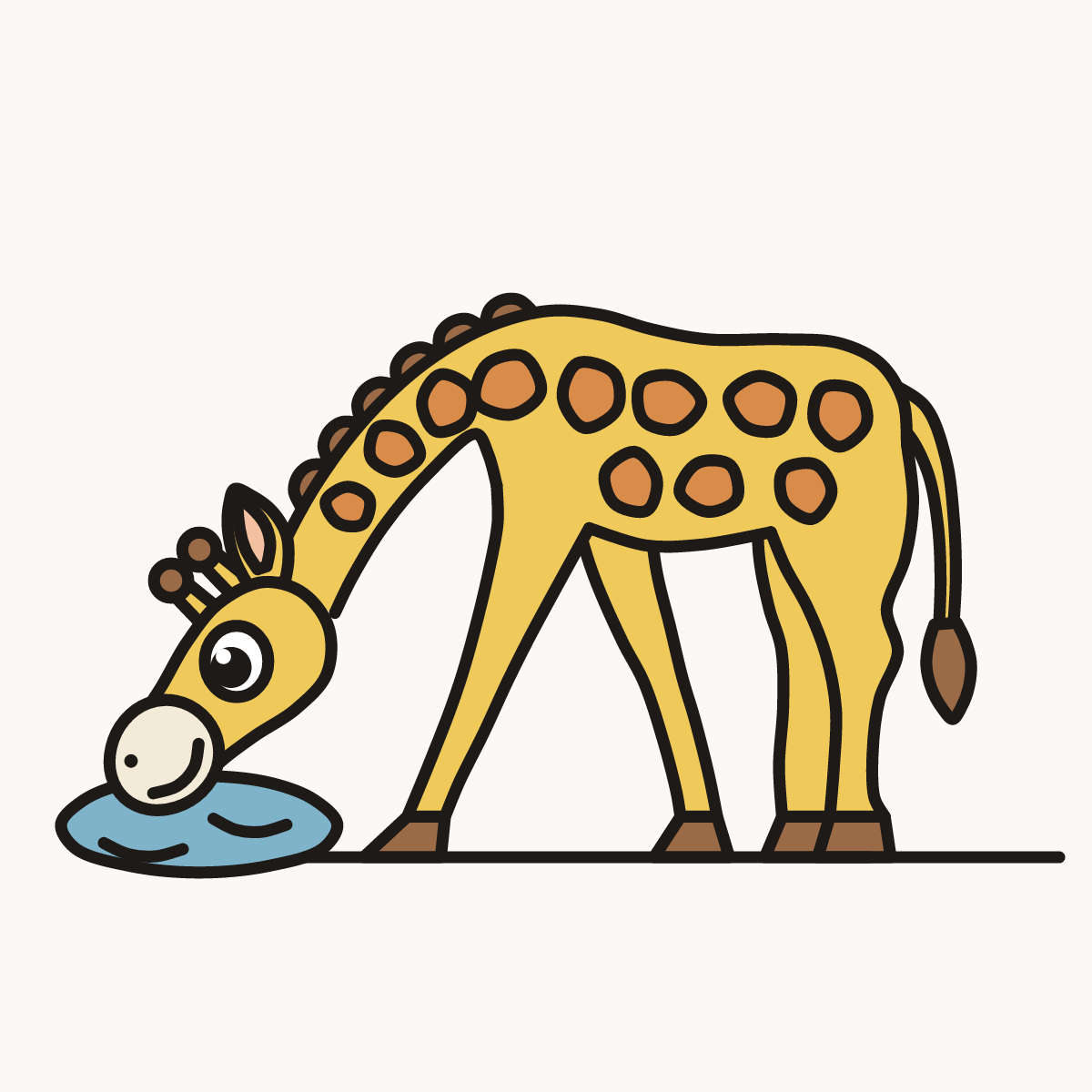 Finished drawing of a giraffe drinking