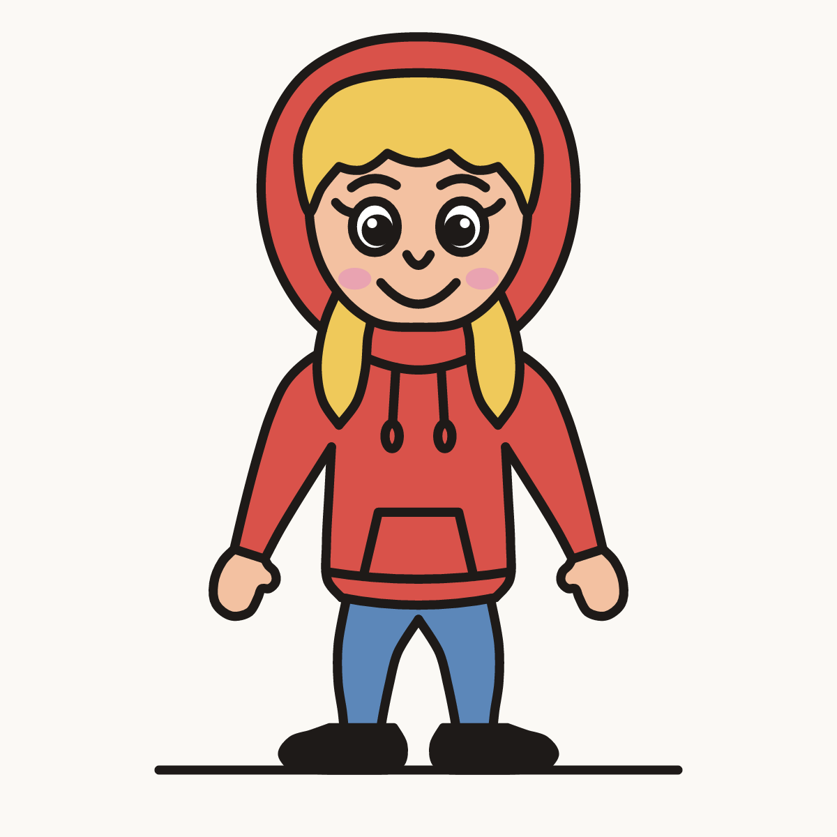 Finished drawing of a girl in a hoodie