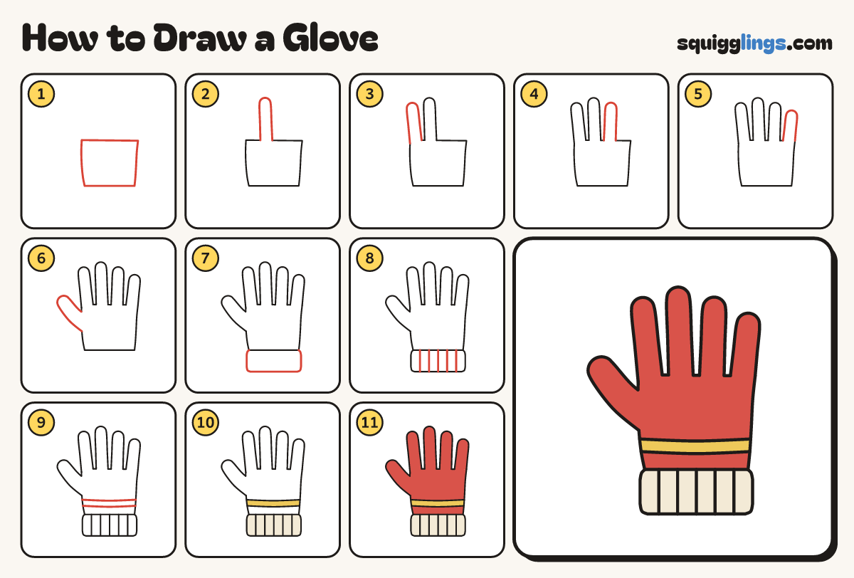 How to Draw a Glove step by step: all 11 steps in one picture