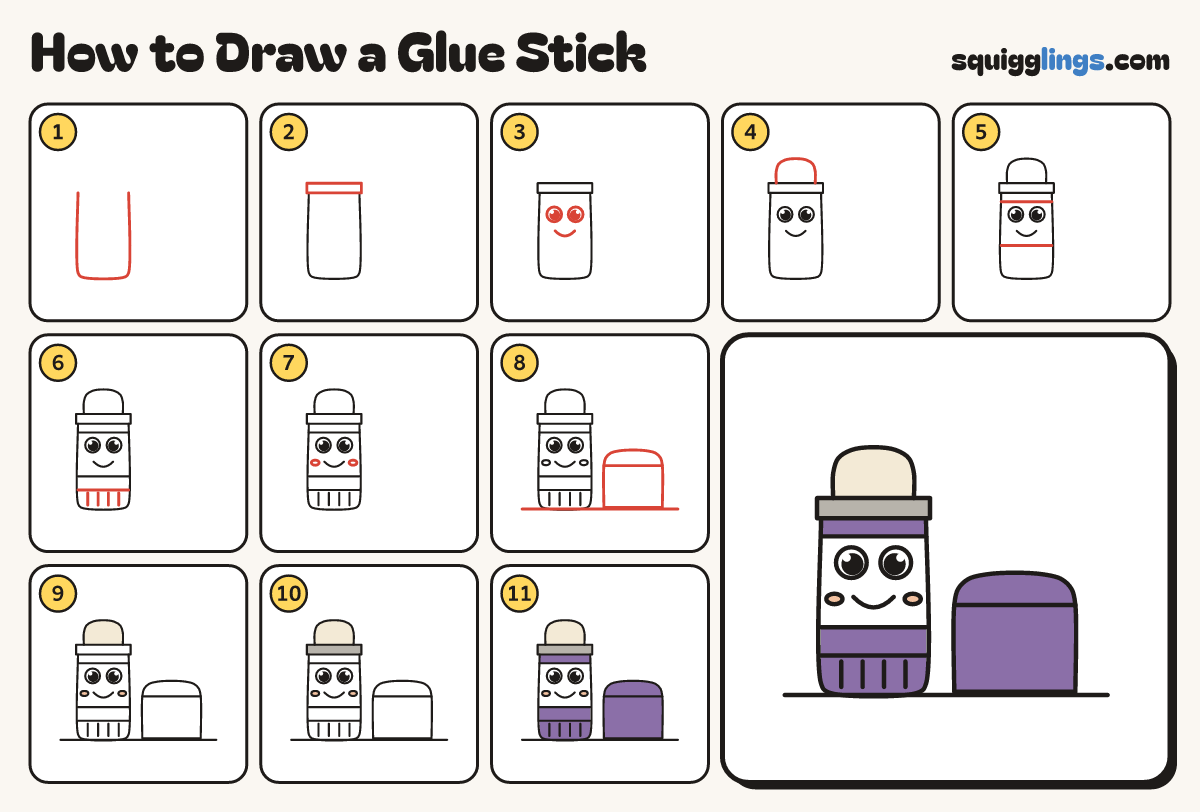 How to Draw a Glue Stick step by step: all 11 steps in one picture