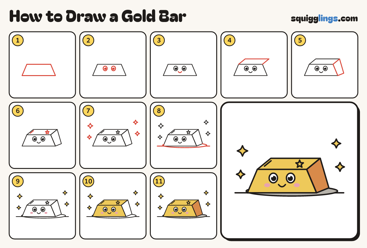 How to Draw a Gold Bar step by step: all 11 steps in one picture
