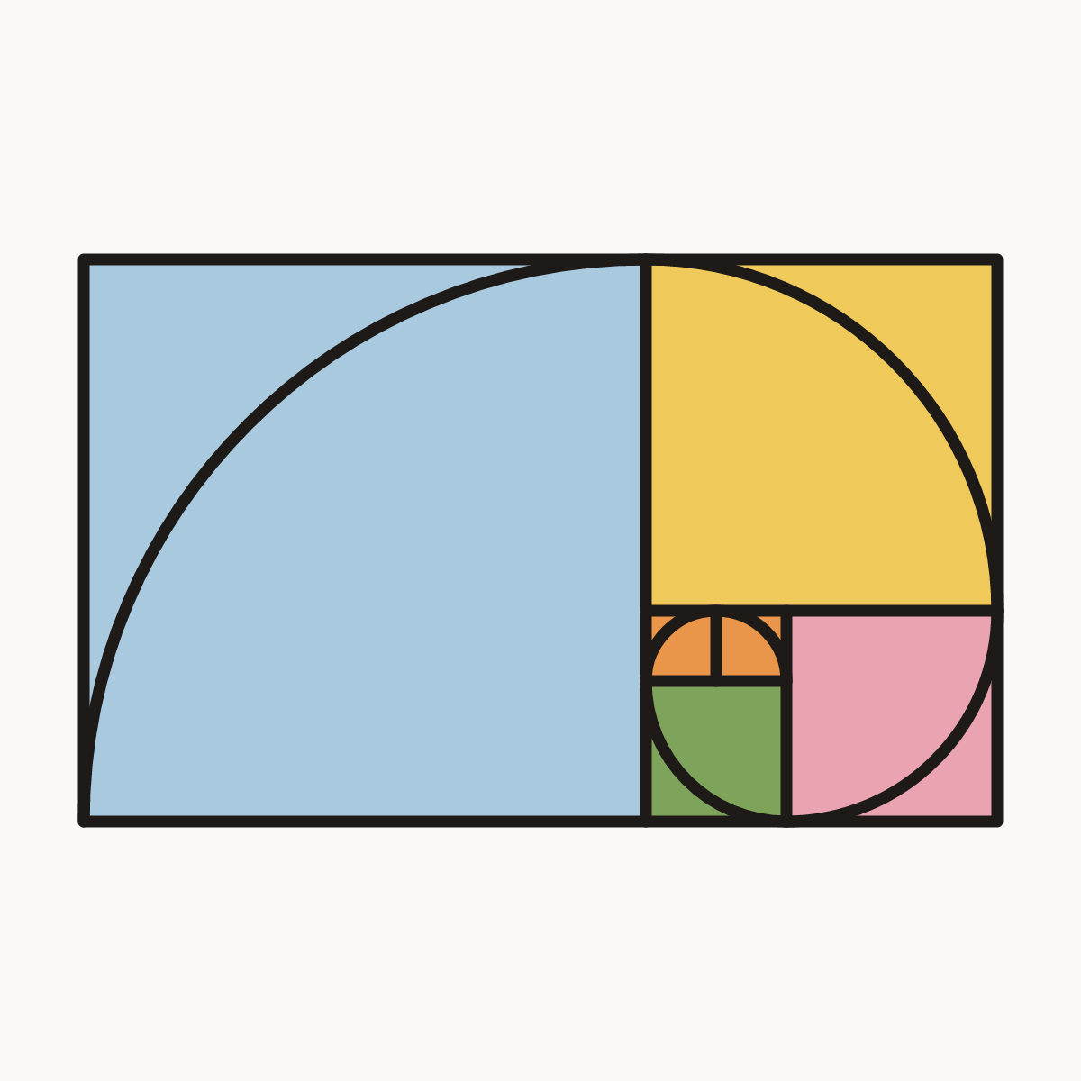 Finished drawing of a golden spiral