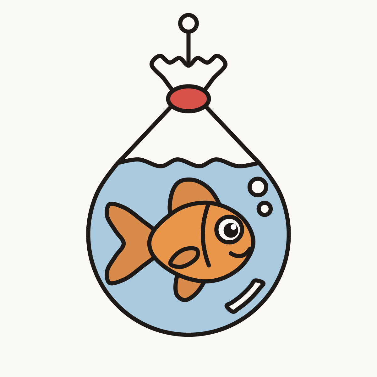 Finished drawing of a goldfish in a bag