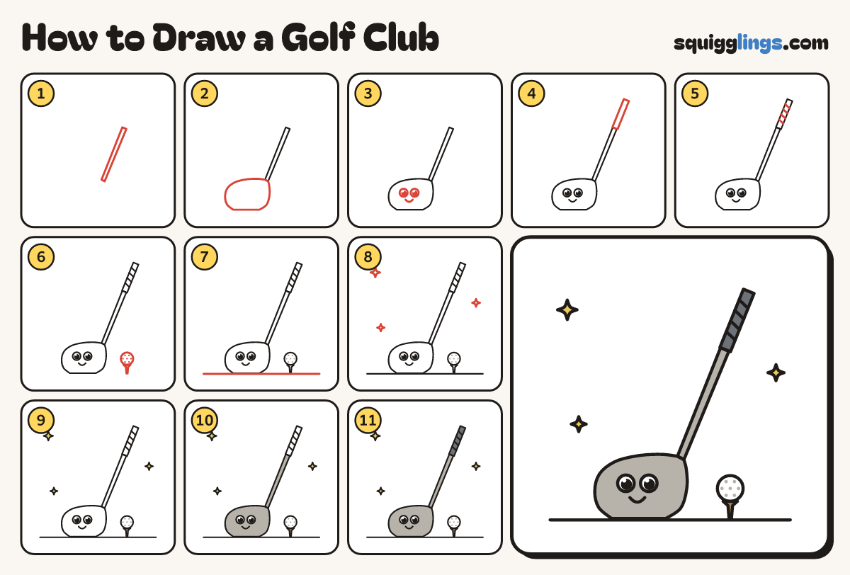 How to Draw a Golf Club step by step: all 11 steps in one picture