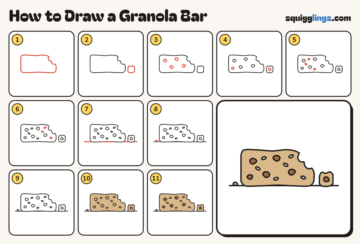 How to Draw a Granola Bar step by step: all 11 steps in one picture