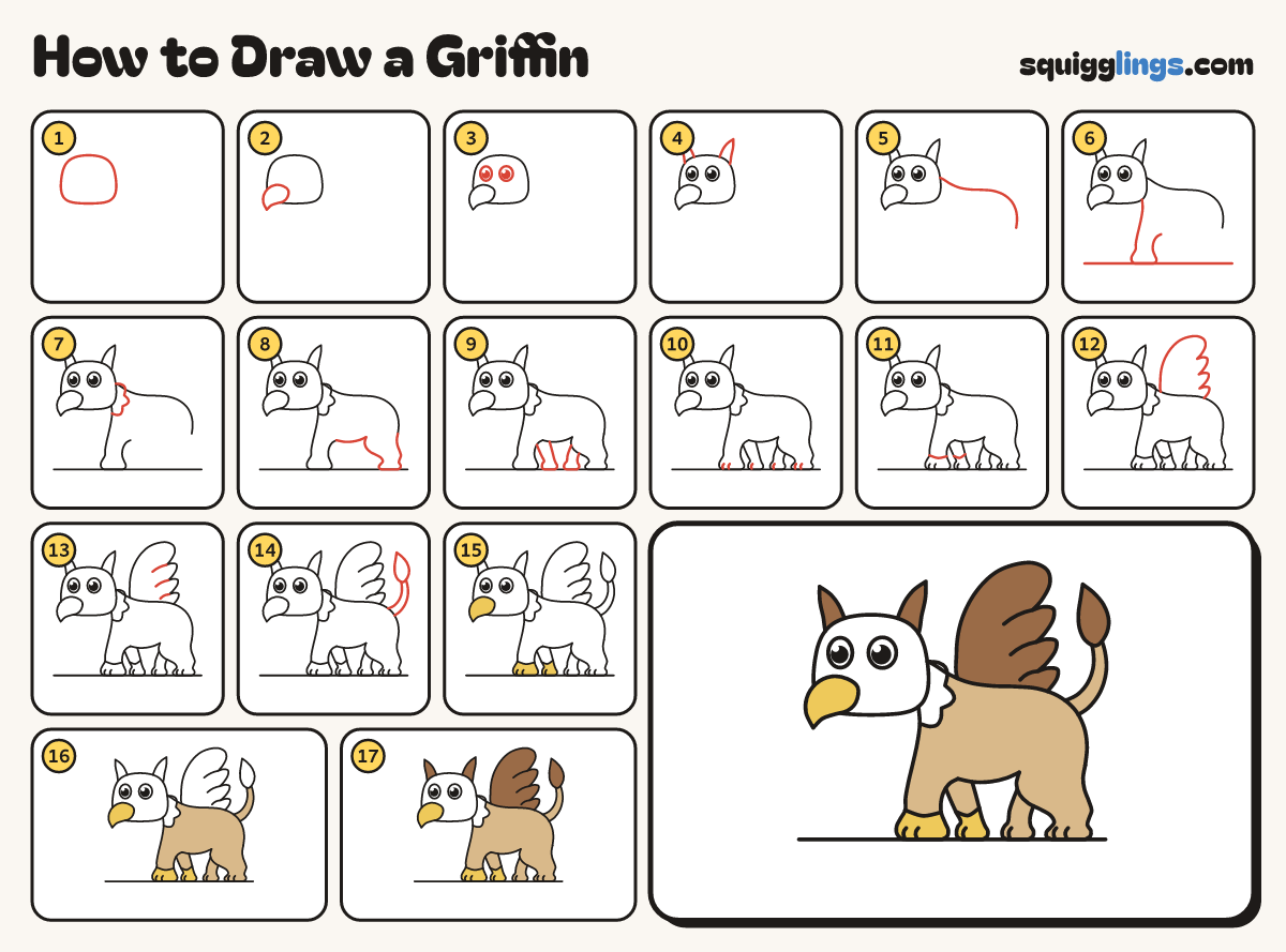 How to Draw a Griffin step by step: all 17 steps in one picture