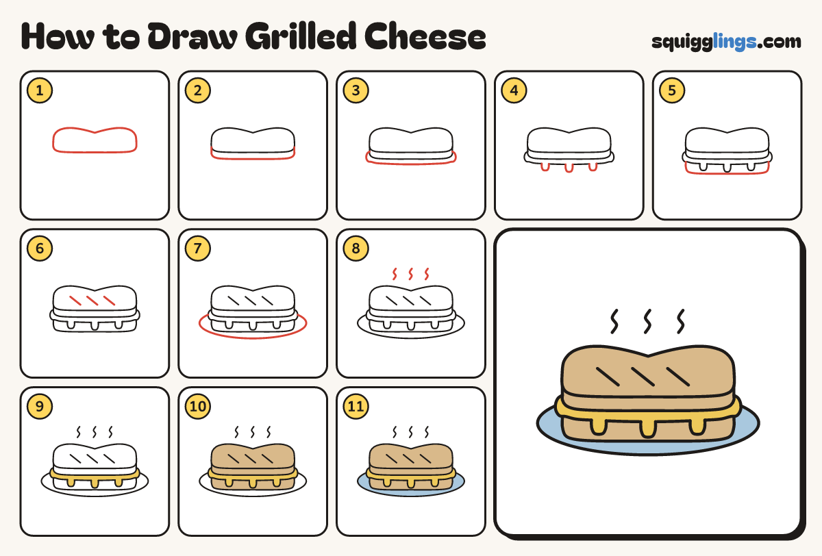 How to Draw Grilled Cheese step by step: all 11 steps in one picture