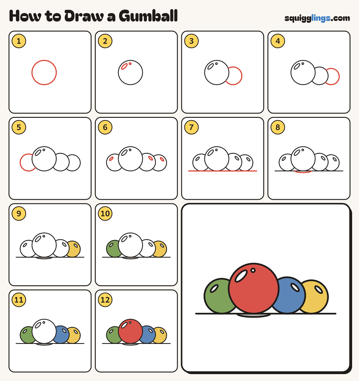 How to Draw a Gumball step by step: all 12 steps in one picture
