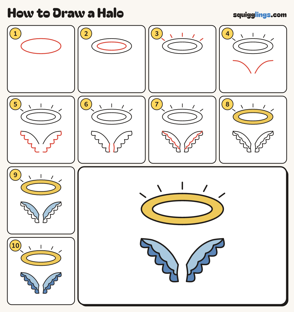 How to Draw a Halo step by step: all 10 steps in one picture
